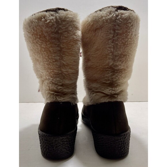 VINTAGE SNOWLAND SUEDE FAUX SHERPA FUR APRES SKI WEDGE BOOTS Size 9 MADE IN USA - Picture 4 of 16